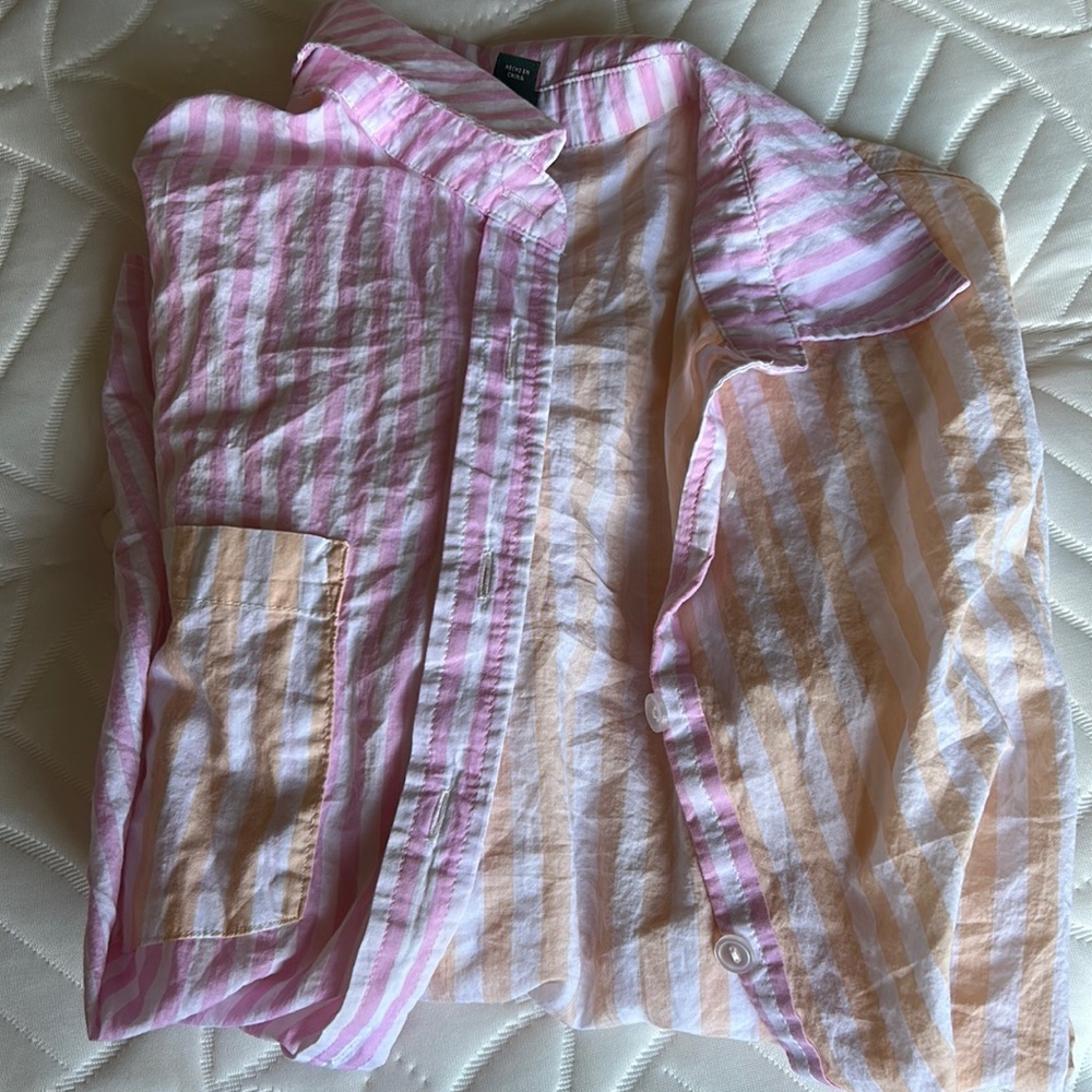 Orange and pink striped long sleeve button up